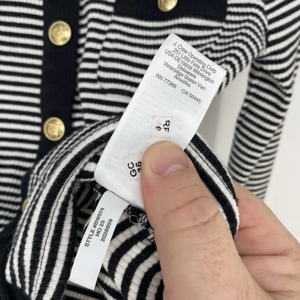 J.Crew Vintage Rib Lady Jacket XS Black White Stripe Gold Button Cardigan